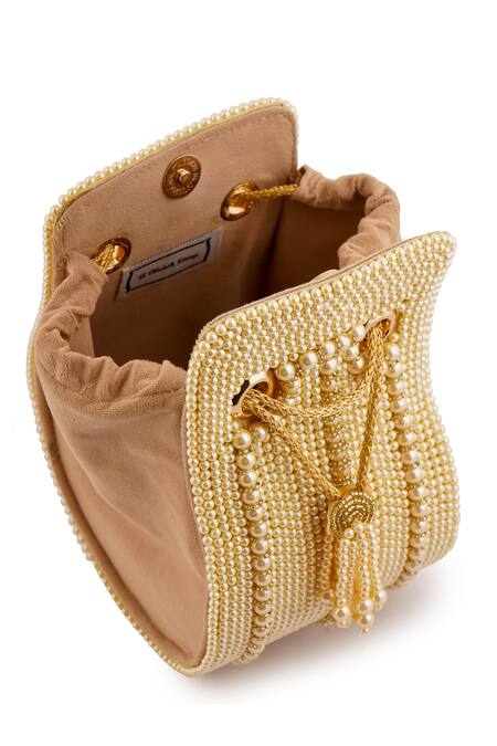 Buy_A Clutch Story_Gold Pearls, Beads, Tassels Maharani Embellished Clutch _Online_at_Aza_Fashions
