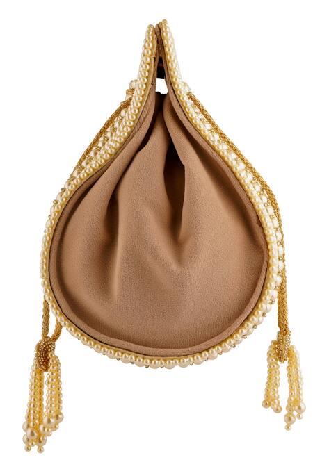 Shop_A Clutch Story_Gold Pearls, Beads, Tassels Maharani Embellished Clutch _Online_at_Aza_Fashions