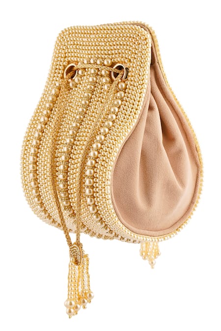 A Clutch Story_Gold Pearls, Beads, Tassels Maharani Embellished Clutch _at_Aza_Fashions