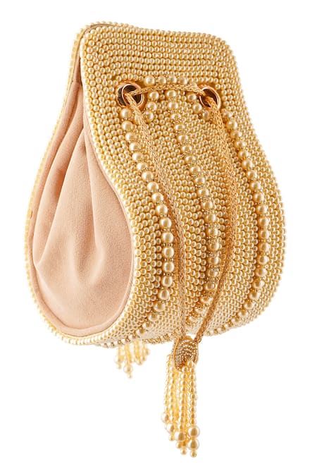 Buy_A Clutch Story_Gold Pearls, Beads, Tassels Maharani Embellished Clutch 
