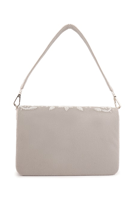 Buy_A Clutch Story_Silver Embroidery, Beads Sitara Flapover Clutch _Online_at_Aza_Fashions