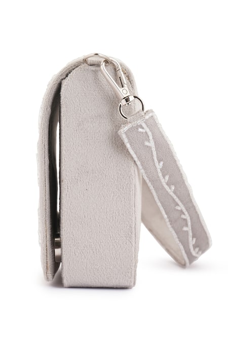 A Clutch Story_Silver Embroidery, Beads Sitara Flapover Clutch _at_Aza_Fashions