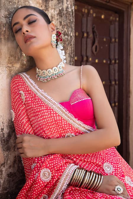 Amoree by Shikha Chaudhry_Pink , , Embroidery, Rani Sa Pleated Lehenga Set _Online_at_Aza_Fashions
