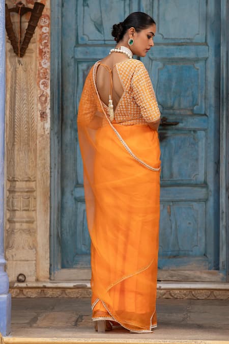 Amoree india Border Embroidered Saree With Blouse 