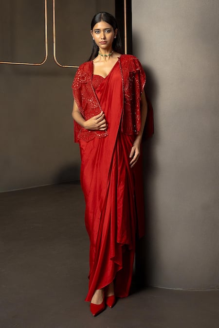 Mishru Rubira Embroidered Pre-Draped Saree Set 