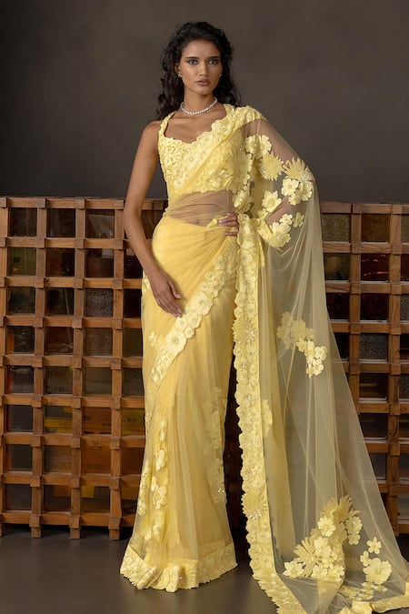 Mishru Solara Floral Embroidered Tulle Saree Set 