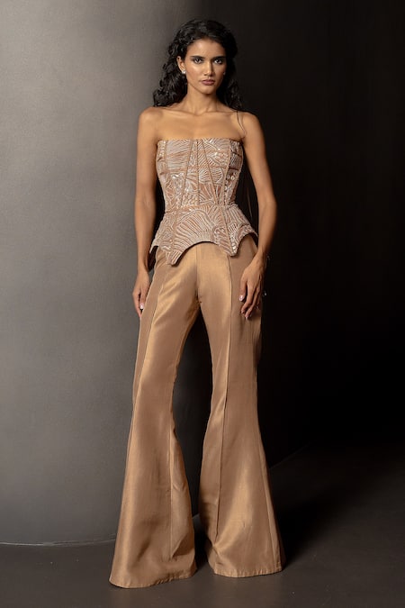 Mishru Helia Embellished Corset & Flared Pant Set 