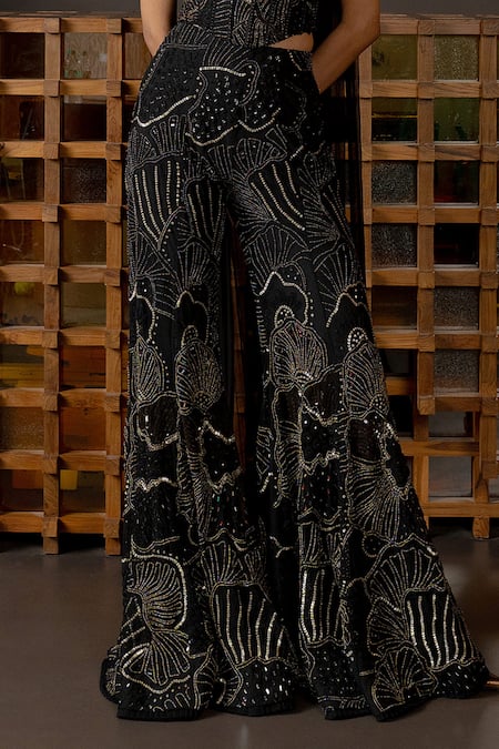 Buy_Mishru_Black Tulle, Chiffon Sequins, Beads, Embroidery Ivara Corset, Pant And Dupatta _Online_at_Aza_Fashions