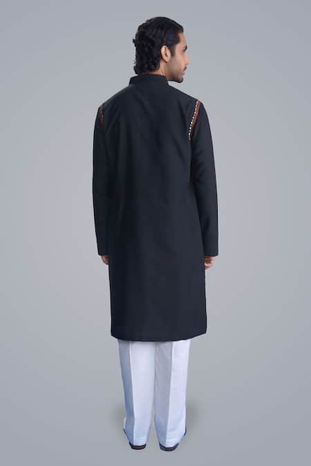 Sanjev Marwaaha Black Embroidered Kurta Set 