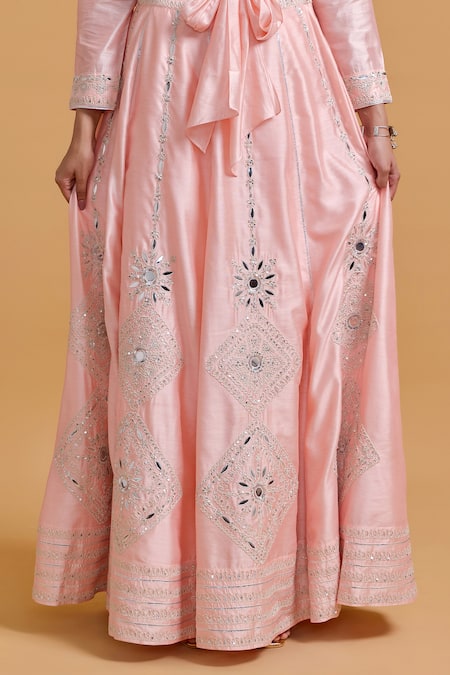 Buy_Gulabo By Abu Sandeep_Pink Modal, Chanderi Sequins, Metallic Thread Collared Embroidered Placket Top 