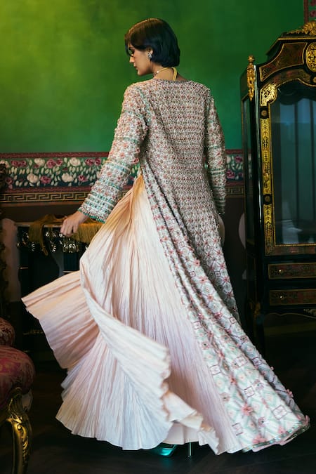 Supria Munjal Peach Chanderi Silk Skirt Set 