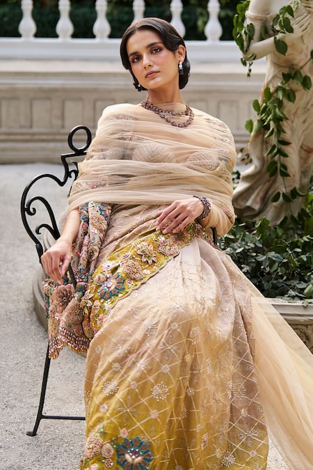 Supria Munjal Designer Mustard Gold Ombre Saree Set 