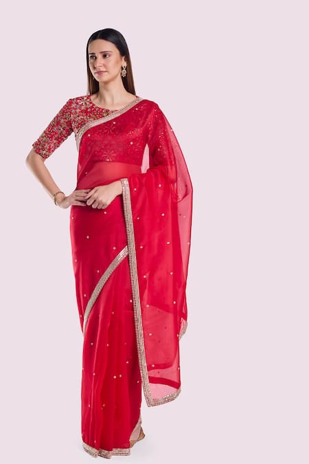 Onaya Tikki & Cutdana Embroidered Saree & Blouse Set 