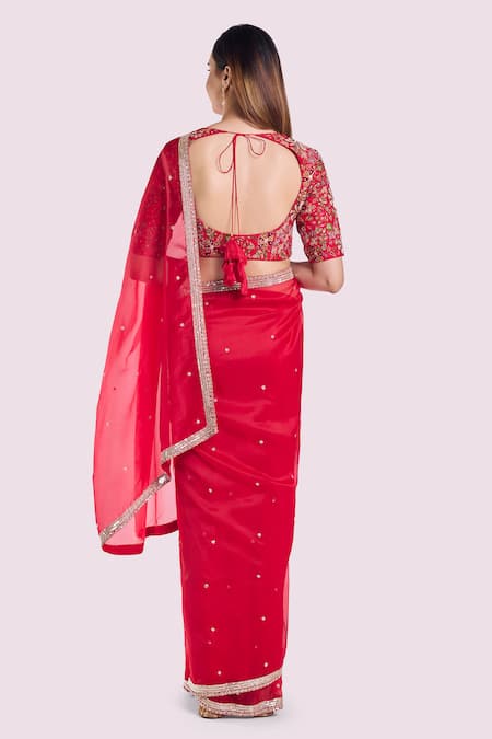 Onaya Tikki & Cutdana Embroidered Saree & Blouse Set 