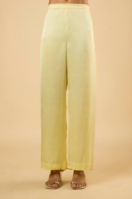 Dori & CO._Yellow Georgette, Satin Sequins, Embroidery One Shoulder Kurta With Pant _at_Aza_Fashions