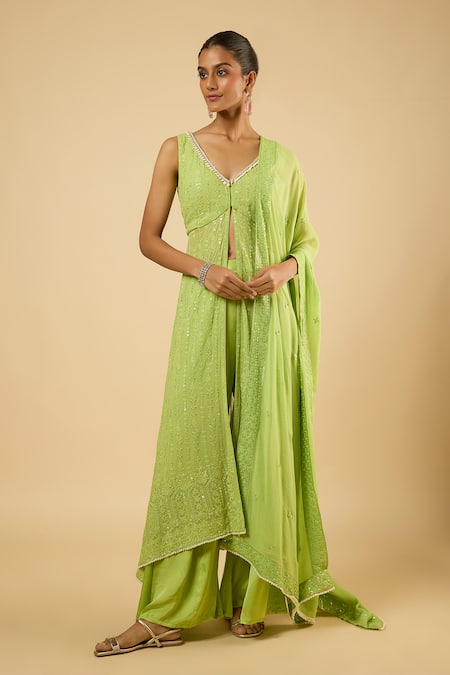Dori & CO. Embroidered V-Neck Kurta Sharara Set 