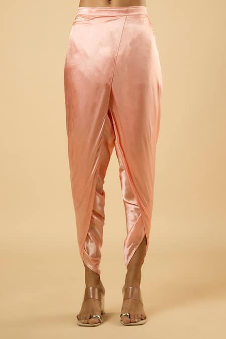 Buy_Dori & CO._Peach Georgette, Satin Mirrors, Embroidery V-neck Kurta And Dhoti Pant Set _Online_at_Aza_Fashions