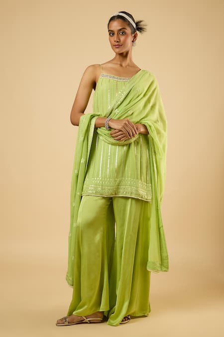 Dori & CO. Sequins & Pearl Embroidered Kurta Sharara Set 