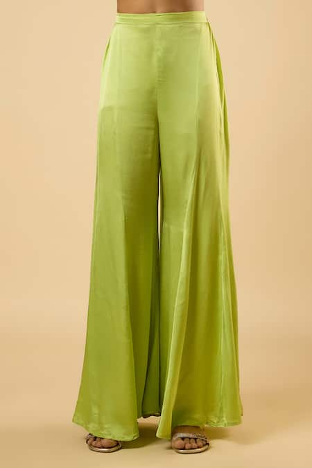 Dori & CO._Green Georgette, Satin Sequins, Embroidery Square And Pearl Kurta Sharara Set _at_Aza_Fashions