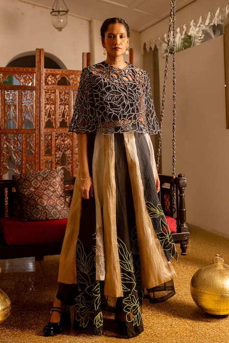 Chambray & CO. Alexa Chanderi Handtucked Motif Overlay Skirt Set 