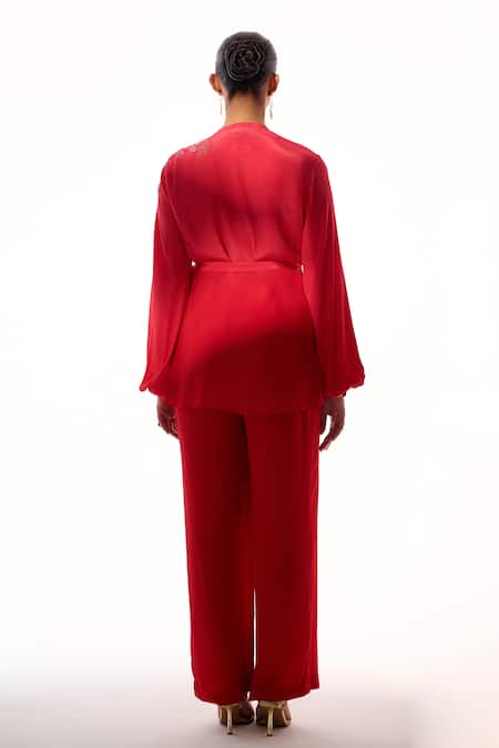 Sakshi Khetterpal Embroidered Wrap Shirt & Pant Set 