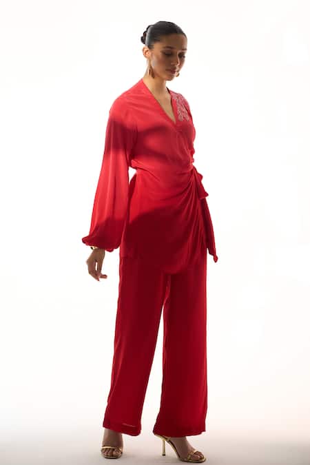 Sakshi Khetterpal Embroidered Wrap Shirt & Pant Set 