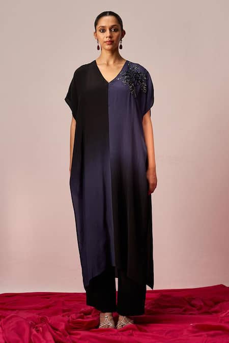 Sakshi Khetterpal Ombre Hand Embroidered Kaftan Shirt & Pant Set 