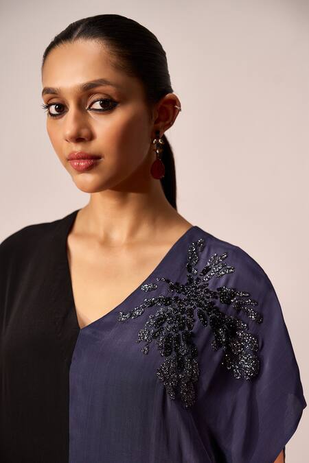 Sakshi Khetterpal Black Crepe Sequins, Beads, Embroidery Ombre Hand Kaftan Shirt And Pant Set Online at Aza Fashions Sakshi Khetterpal_Black Crepe Sequins, Beads, Embroidery Ombre Hand Kaftan Shirt And Pant Set _Online_at_Aza_Fashions