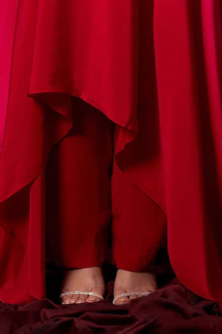 Sakshi Khetterpal_Pink Crepe Beads, Sequins, Embroidery One Shoulder Kaftan And Pant Set _Online_at_Aza_Fashions