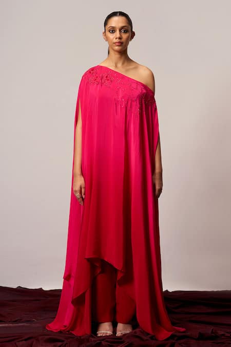 Sakshi Khetterpal Embroidered One Shoulder Kaftan & Pant Set 