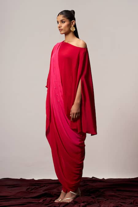 Sakshi Khetterpal Ombre Hand Embroidered Asymmetric Top & Harem Pant 