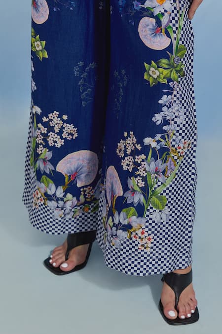 Pozruh By Aiman Blue Linen, Organza Embroidery Collared, Bali Breeze Printed Shirt And Pant Set at Aza Fashions Pozruh By Aiman_Blue Linen, Organza Embroidery Collared, Bali Breeze Printed Shirt And Pant Set _at_Aza_Fashions