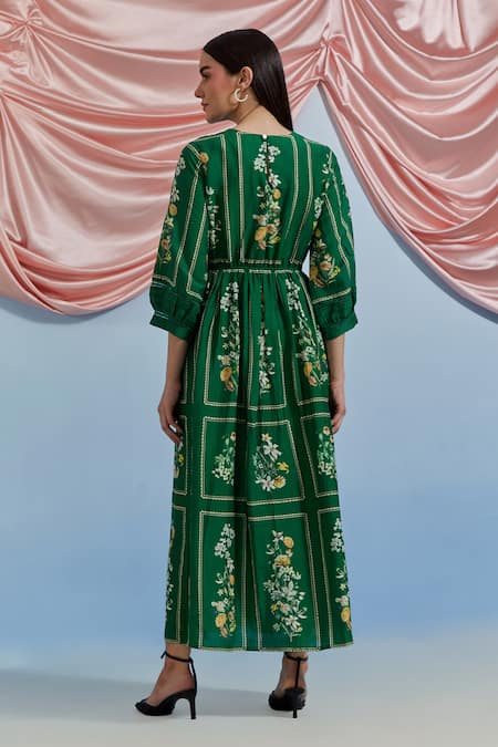 Pozruh By Aiman Bouquet Print Midi Dress 