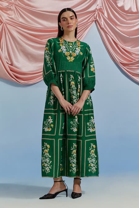 Pozruh By Aiman Bouquet Print Midi Dress 