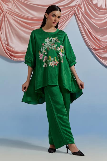 Pozruh By Aiman Swayer Embroidered Top & Trouser Set 