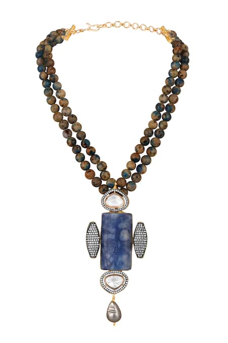 Buy_Hrisha_Blue Stones, Diamonds, Rhinestones Kundan Embellished Necklace Set _Online_at_Aza_Fashions