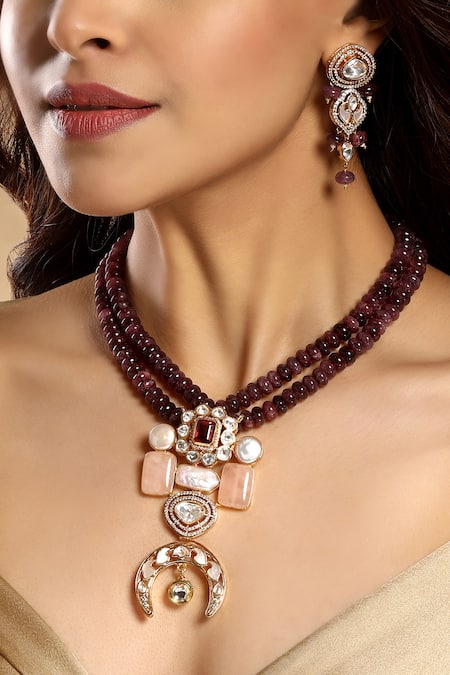 Buy Hrisha Multi Color Stones, Pearls, Crystals Jasper Beaded Necklace And Earring Set Online at Aza Fashions Buy_Hrisha_Multi Color Stones, Pearls, Crystals Jasper Beaded Necklace And Earring Set _Online_at_Aza_Fashions