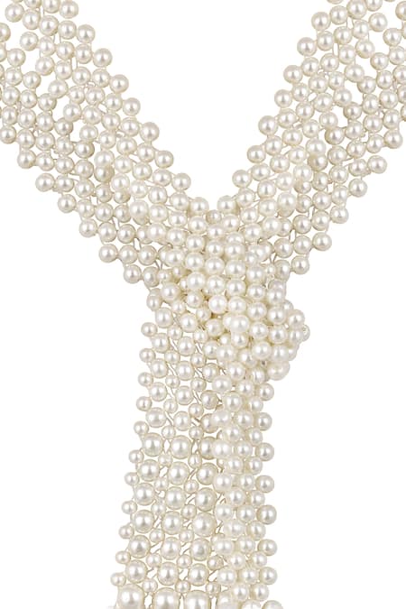 HRISHA Off White Pearl Knot Design Long Necklace Online at Aza Fashions HRISHA_Off White Pearl Knot Design Long Necklace _Online_at_Aza_Fashions