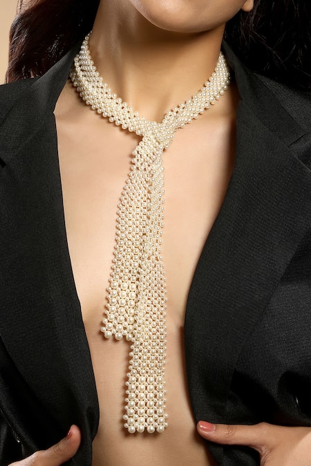 Buy HRISHA Off White Pearl Knot Design Long Necklace Online at Aza Fashions Buy_HRISHA_Off White Pearl Knot Design Long Necklace _Online_at_Aza_Fashions