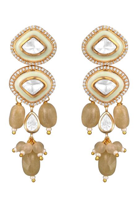 Buy_Hrisha_Green Stones, Beads, Crystals Moissanite Kundan Polki And Agate Jewellery Set _Online_at_Aza_Fashions