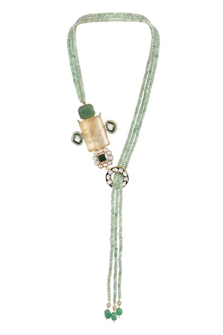 Hrisha Agate & Kundan Polki Stone Embellished Necklace 