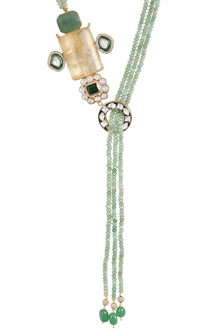 Hrisha_Green Agate And Kundan Polki Stone Embellished Necklace _Online_at_Aza_Fashions