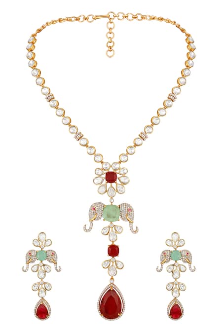 Hrisha Kundan Polki Embellished Necklace Set 