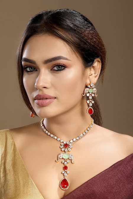 Hrisha Kundan Polki Embellished Necklace Set 
