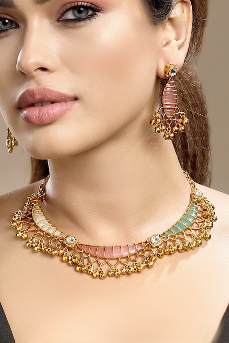 HRISHA_Multi Color Gemstones, Beads, Stones, Pearls Mother Of And Kundan Necklace Set _at_Aza_Fashions