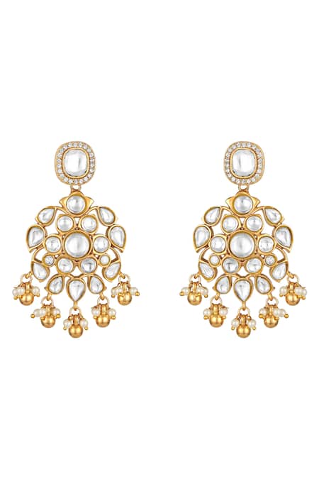 Hrisha_Cream Pearls, Stones, Crystals Moissanite Kundan Polki And Necklace Set _Online_at_Aza_Fashions