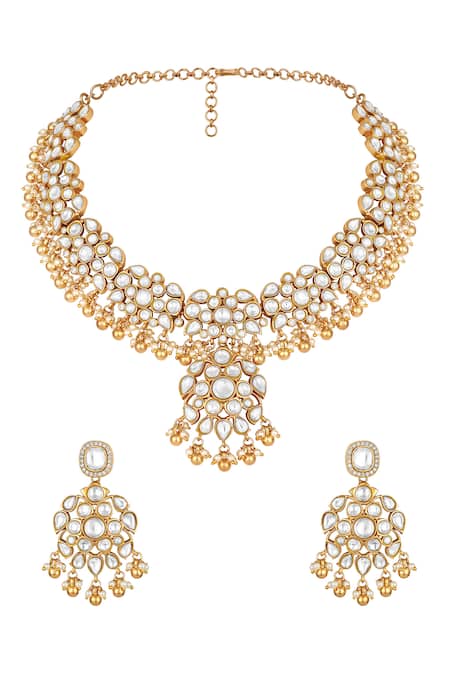 Hrisha Moissanite Kundan Polki & Pearl Necklace Set 
