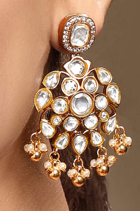Buy_Hrisha_Cream Pearls, Stones, Crystals Moissanite Kundan Polki And Necklace Set _Online_at_Aza_Fashions