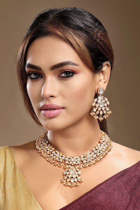 Hrisha Moissanite Kundan Polki & Pearl Necklace Set 