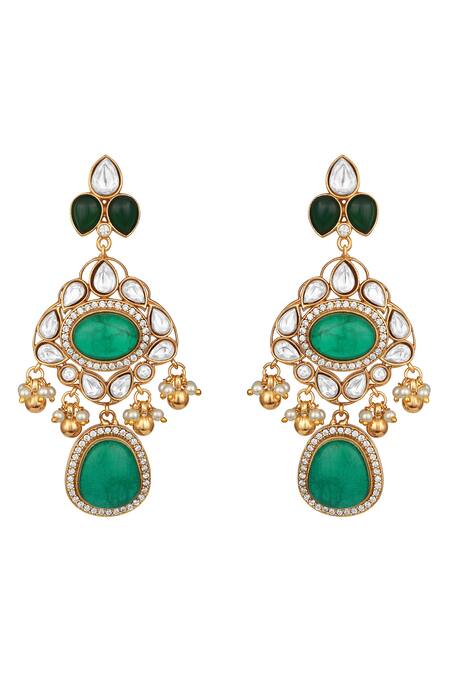 HRISHA_Gold Plated Beads, Pearls, Stones Moissanite Kundan Polki Necklace Set _Online_at_Aza_Fashions